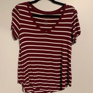 Soft and Sexy American Eagle Maroon Striped Tee